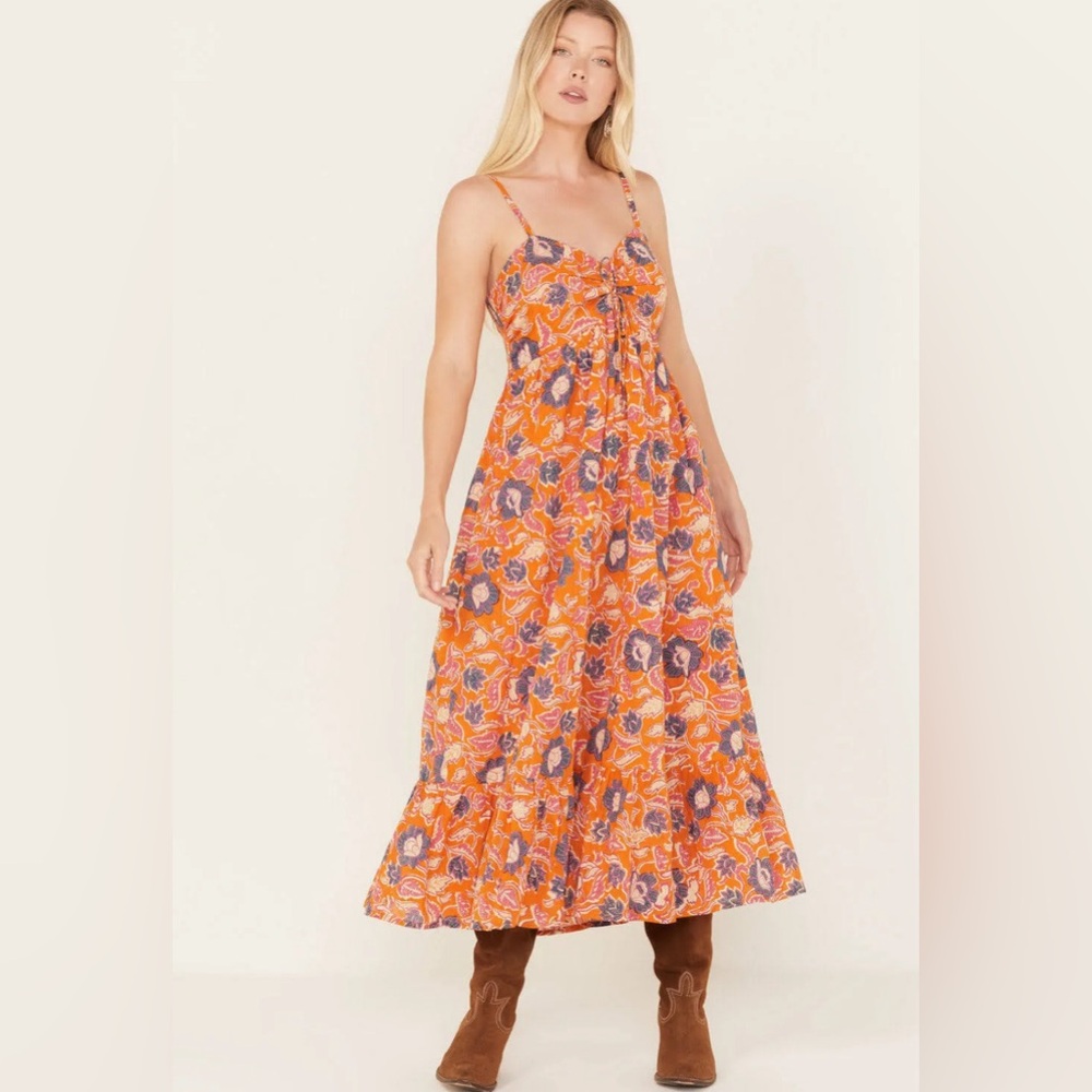 Cleobella Orange Floral Midi Dress
